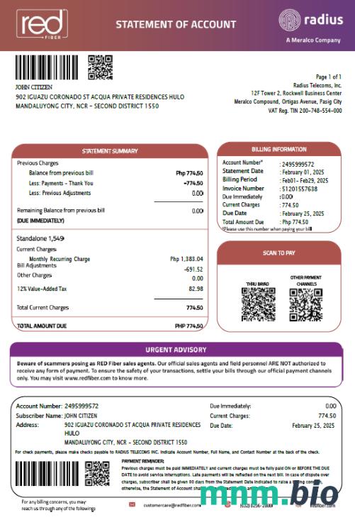 Filipiny Red Fiber rachunek za media szablon w formacie Word i PDF